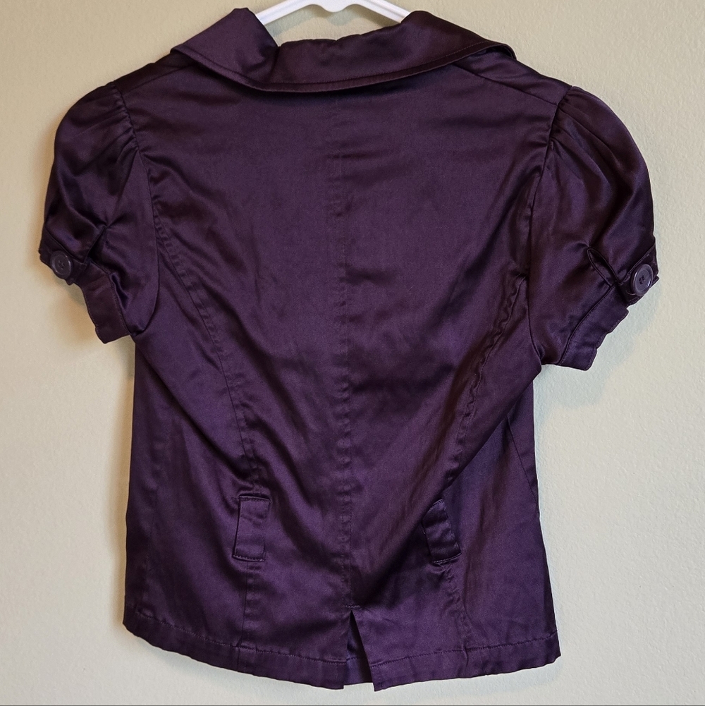 Paris Blues Blazer Jacket Women’s Small Purple Satin Short Sleeve Fitted Button - Picture 4 of 11